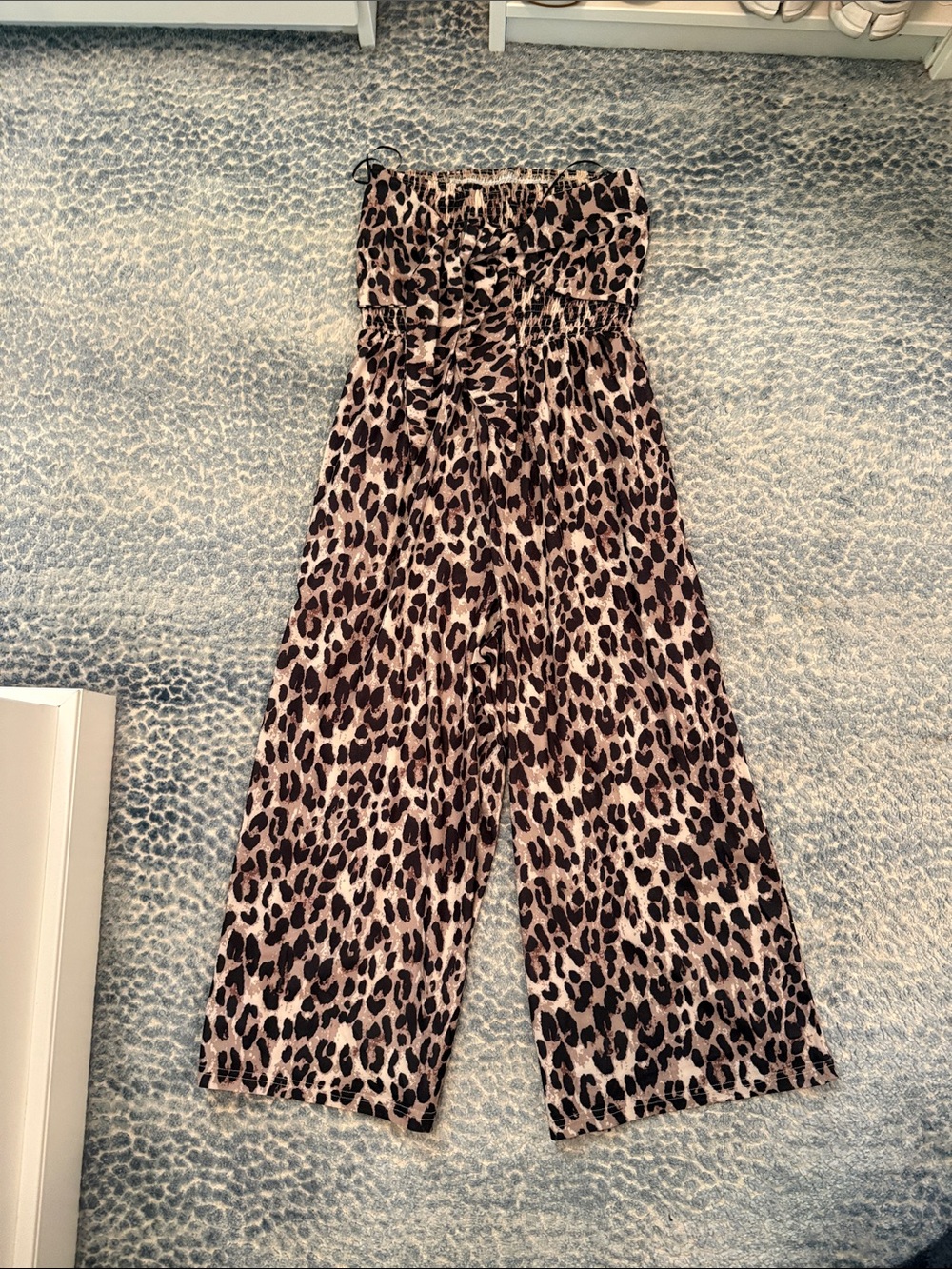 bishop + young Strapless Leopard-Print Jumpsuit in Beige & Black